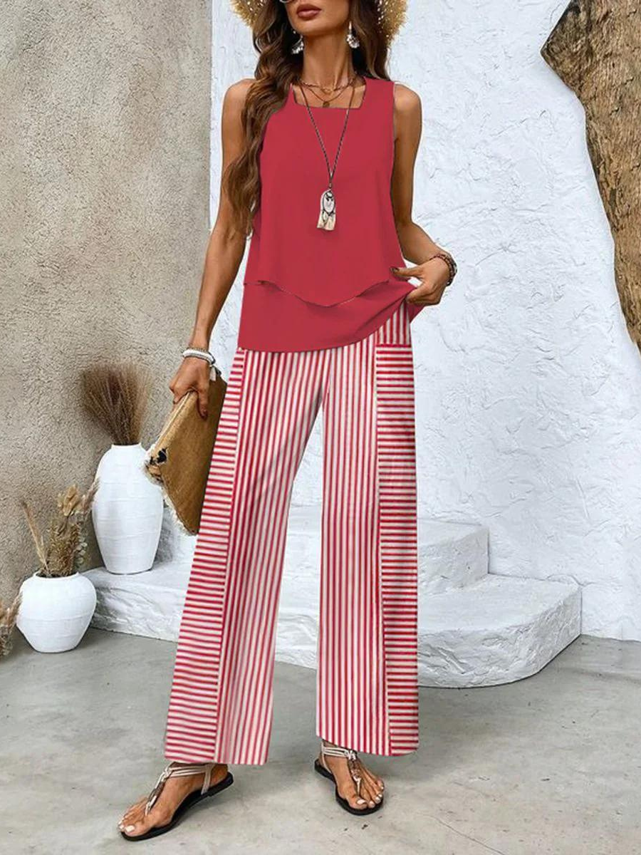 Paisley Ensemble Femme – Haut Sans Manches Imprimé et Pantalon Fluide au Style Élégant