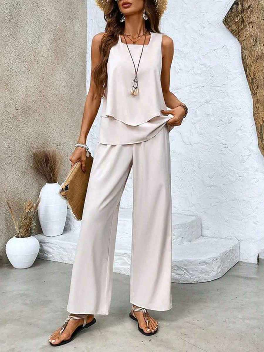Paisley Ensemble Femme – Haut Sans Manches Imprimé et Pantalon Fluide au Style Élégant