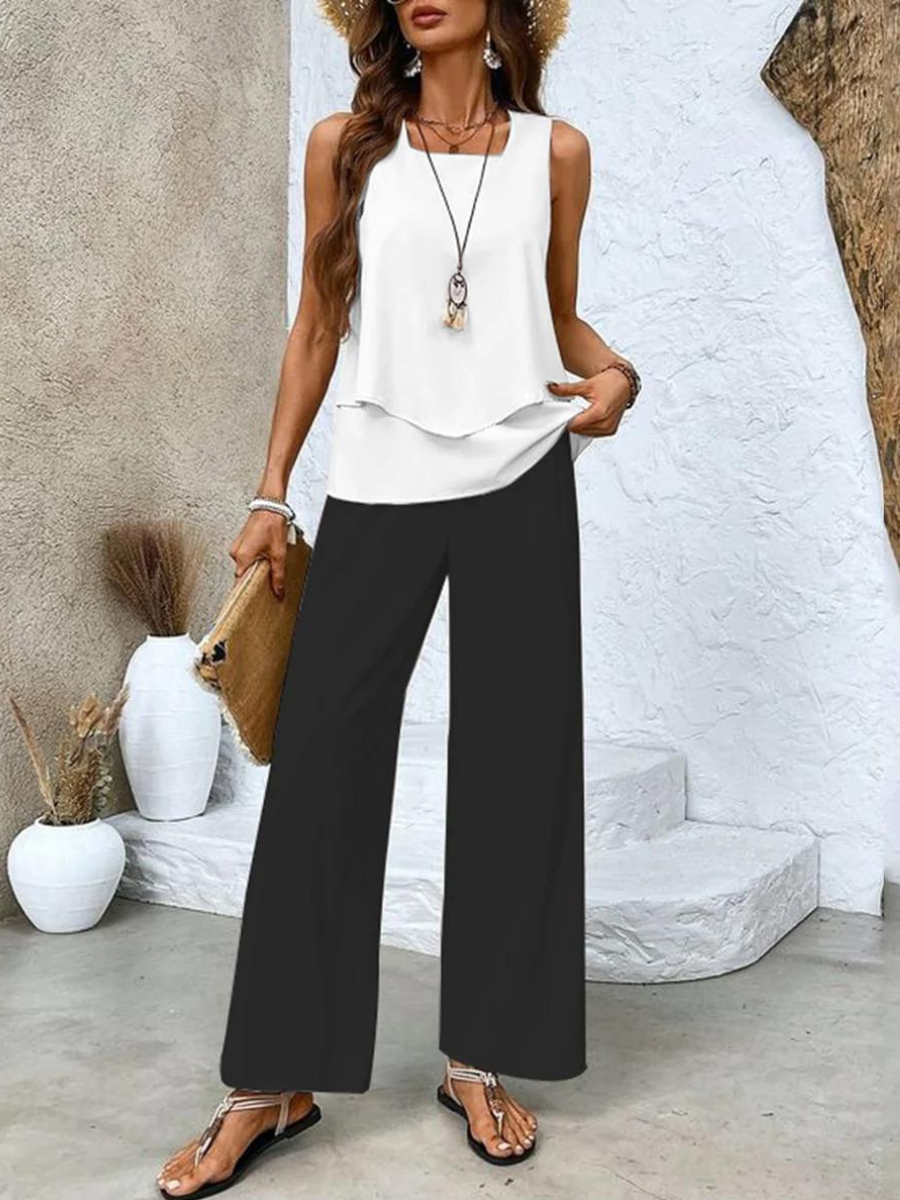Paisley Ensemble Femme – Haut Sans Manches Imprimé et Pantalon Fluide au Style Élégant