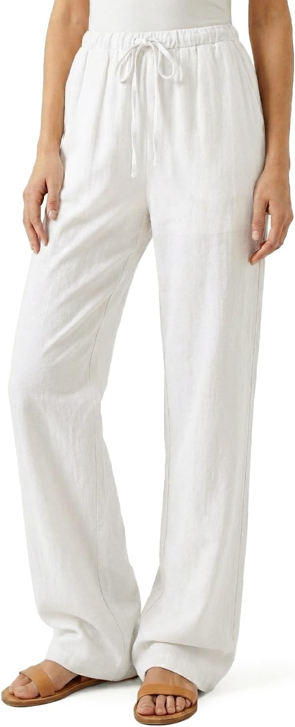 Valerie Pantalon Long en Lin – Pantalon Décontracté Grande Taille à Jambes Droites