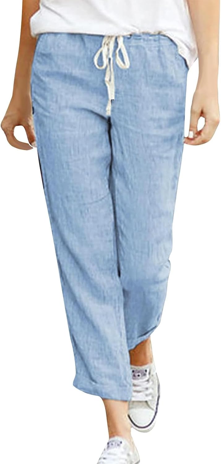 Michelle Pantalon 7/8 en Lin – Pantalon Léger et Décontracté pour l'Été