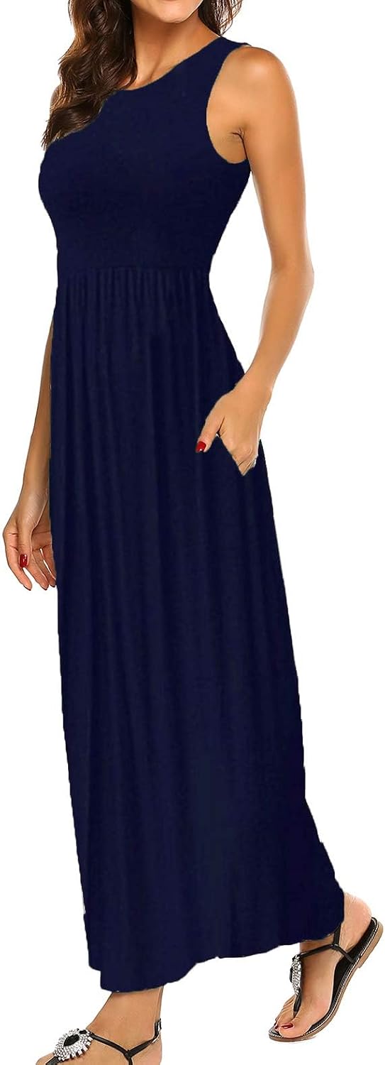Victoire Robe Femme – Robe Longue Bohème Sans Manches avec Poches