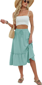 Solène Jupe Midi Fluide – Jupe Taille Élastique avec Poches pour un Style Élégant