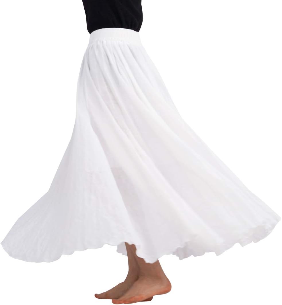 Zinnia Jupe Longue en Coton et Lin – Jupe Bohème Évasée Double Épaisseur à Taille Élastique