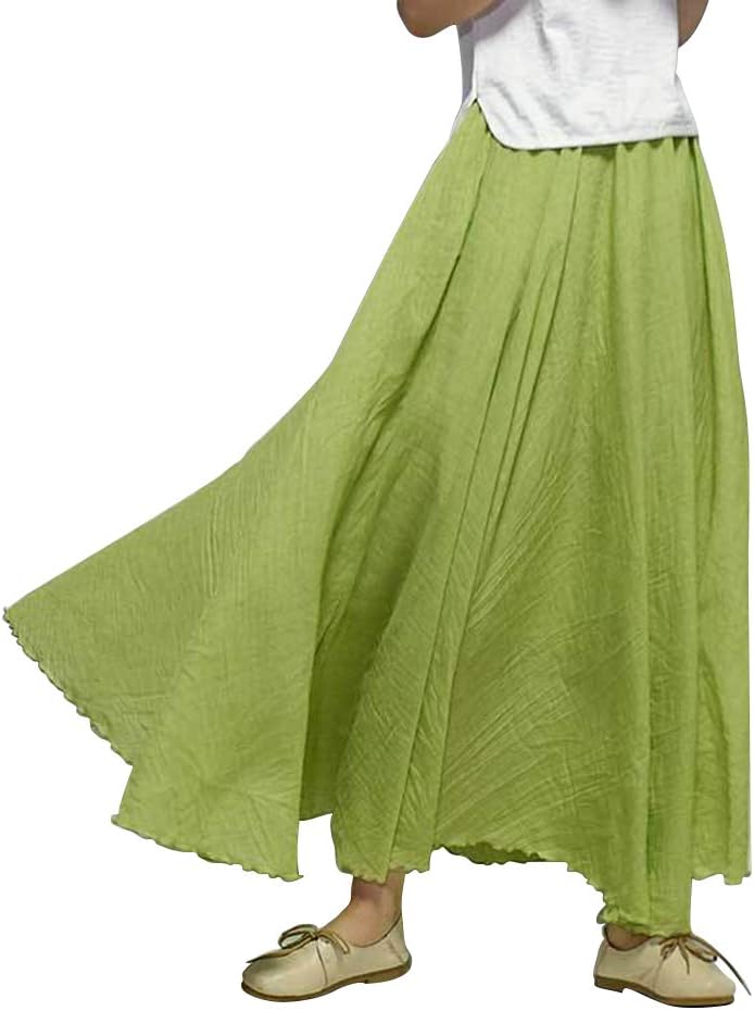 Zinnia Jupe Longue en Coton et Lin – Jupe Bohème Évasée Double Épaisseur à Taille Élastique