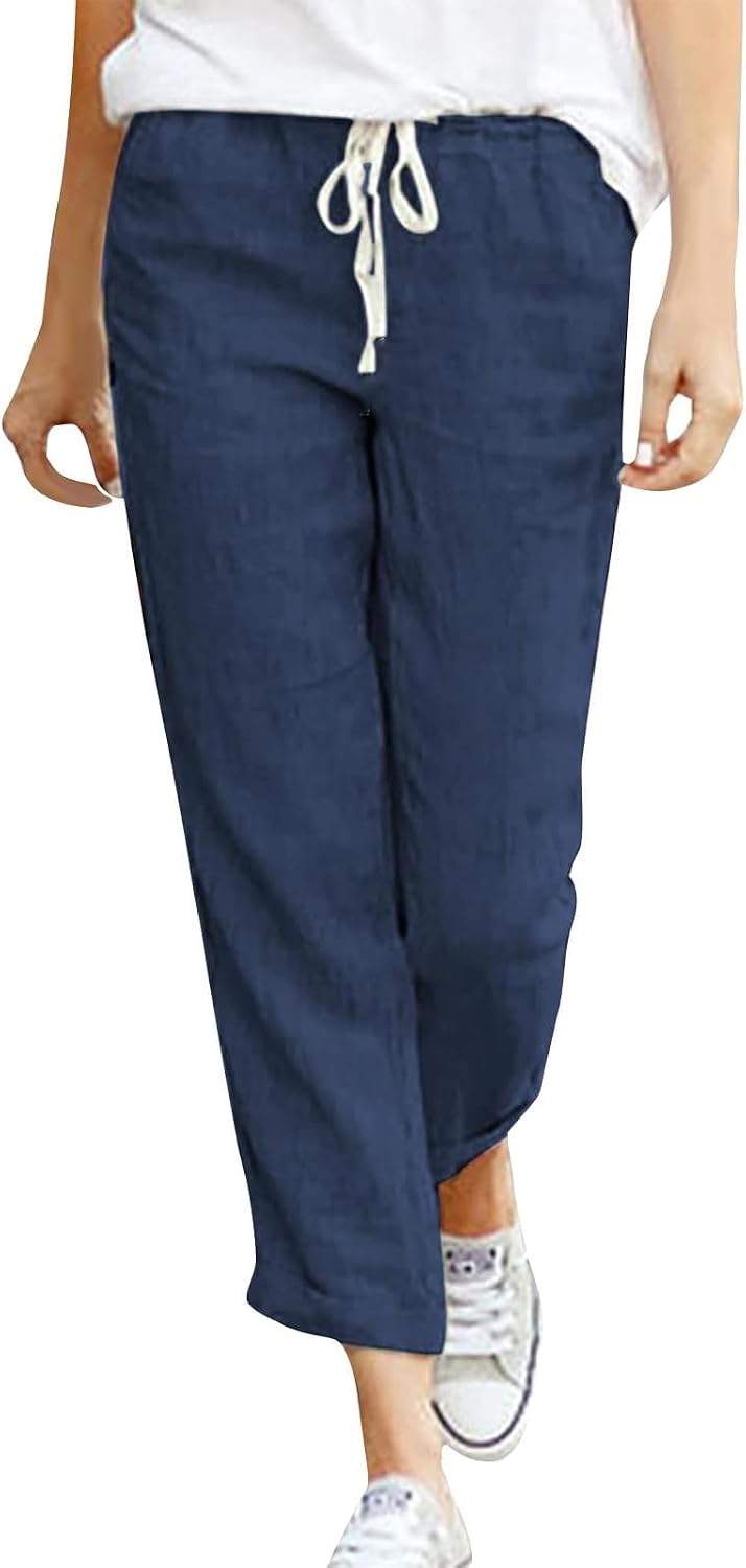 Michelle Pantalon 7/8 en Lin – Pantalon Léger et Décontracté pour l'Été