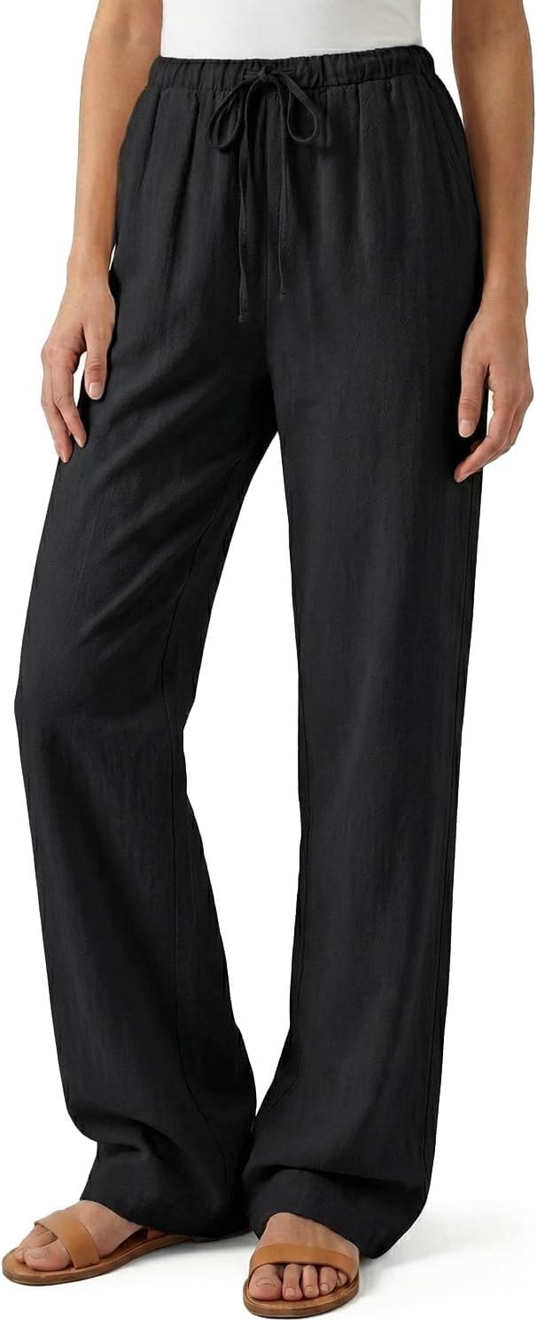 Valerie Pantalon Long en Lin – Pantalon Décontracté Grande Taille à Jambes Droites