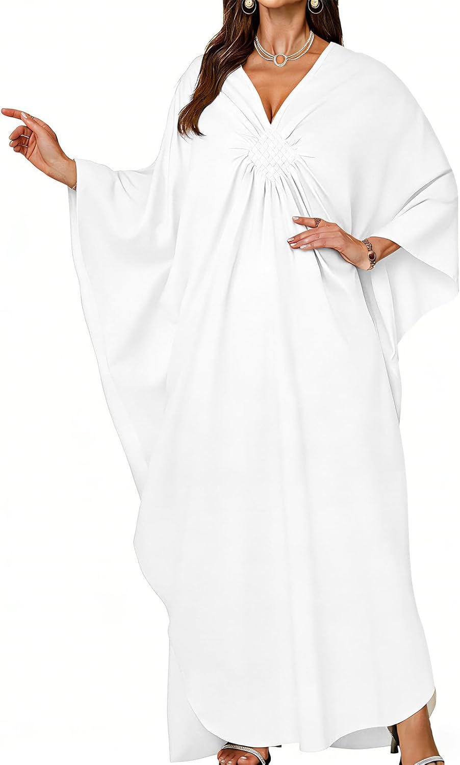 Angela Caftan Femme – Robe Longue Bohème à Col V pour la Plage