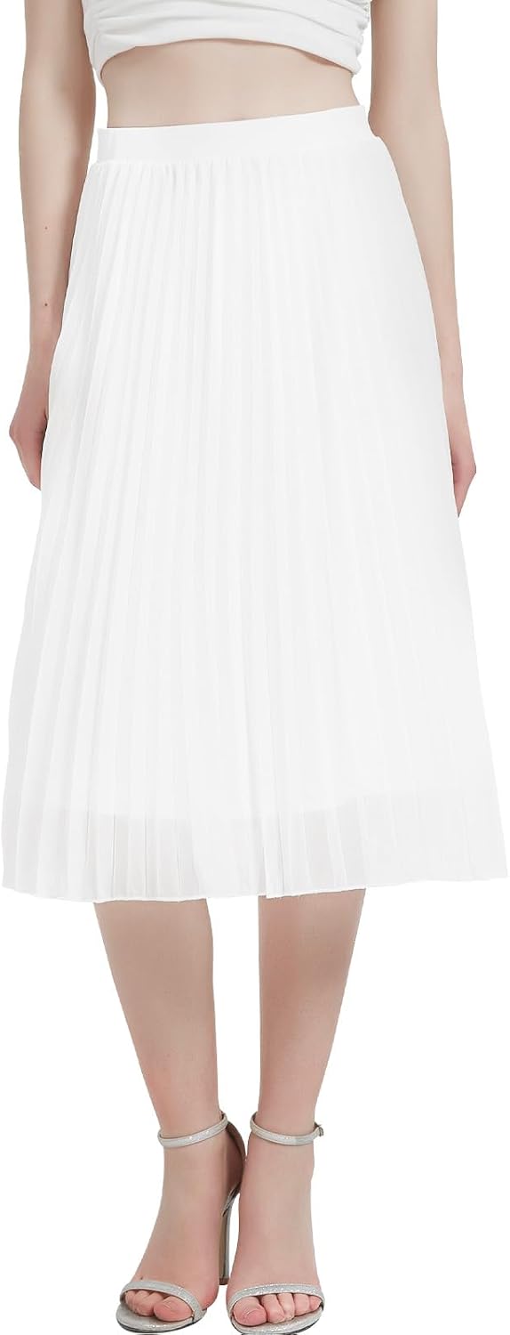 Véronique Jupe Plissée – Jupe Midi en Mousseline Taille Haute Élégante