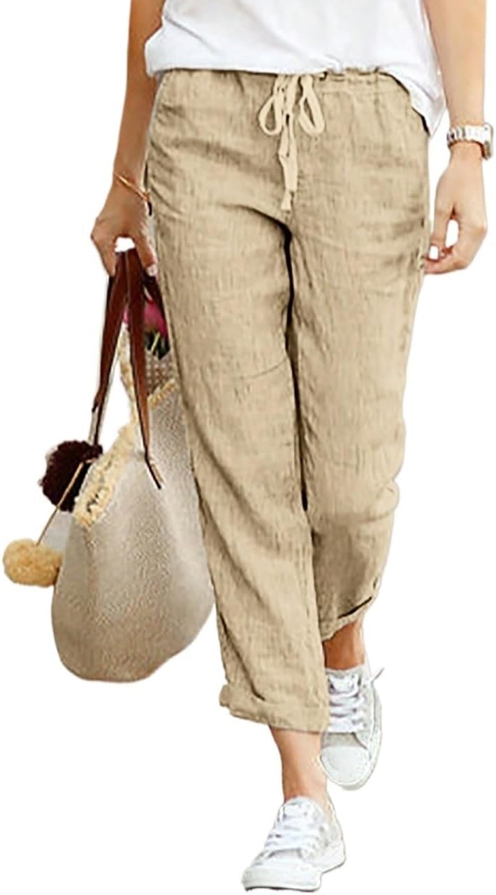 Michelle Pantalon 7/8 en Lin – Pantalon Léger et Décontracté pour l'Été