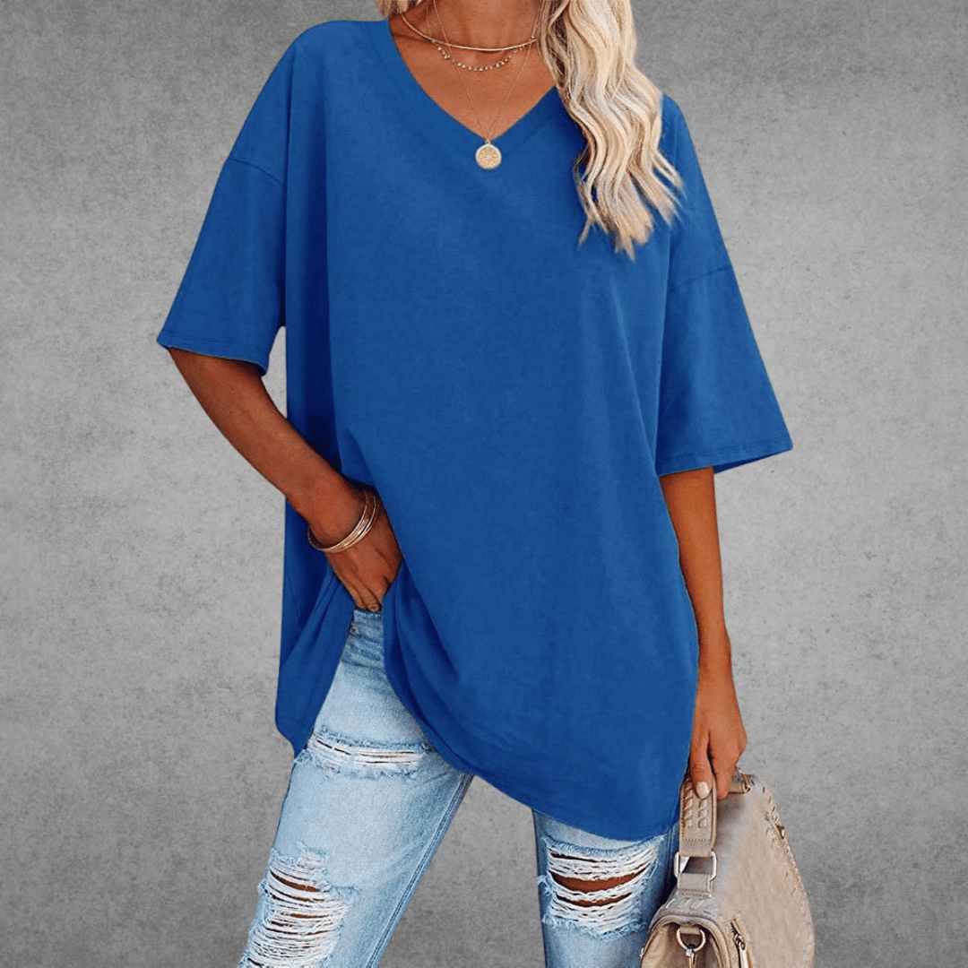 Quinn T-Shirt Oversize Femme – Haut Décontracté à Col V avec Coupe Ample Confortable