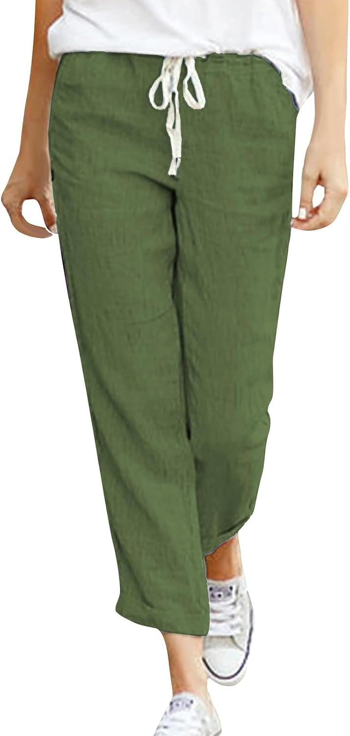 Michelle Pantalon 7/8 en Lin – Pantalon Léger et Décontracté pour l'Été