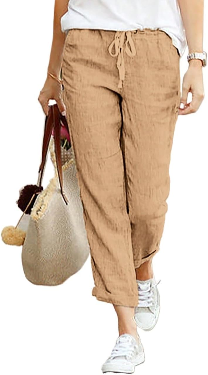 Michelle Pantalon 7/8 en Lin – Pantalon Léger et Décontracté pour l'Été
