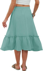 Solène Jupe Midi Fluide – Jupe Taille Élastique avec Poches pour un Style Élégant