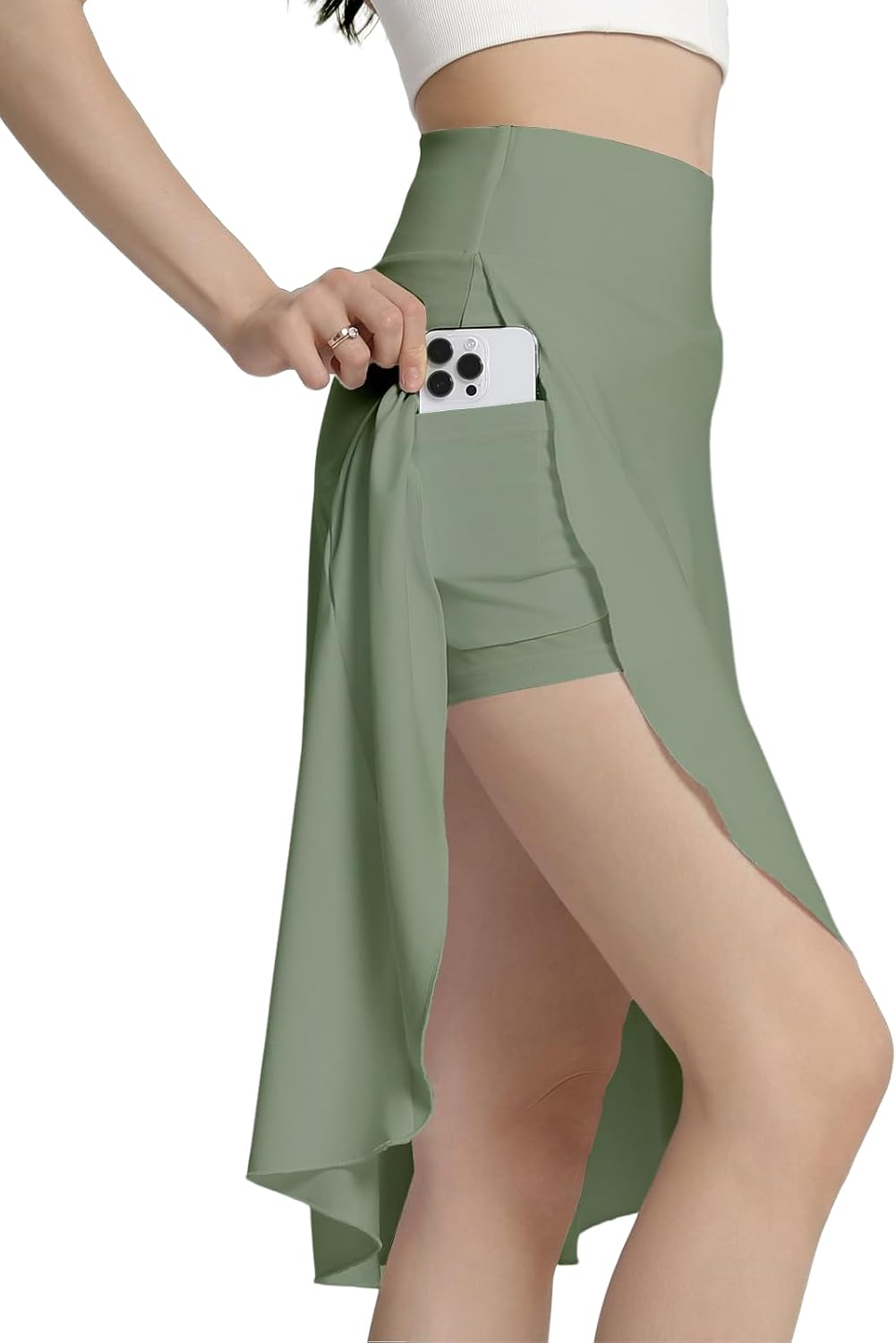 Gwenaëlle Jupe-Short Midi – Jupe Sport Taille Haute avec Short Intégré et Poches
