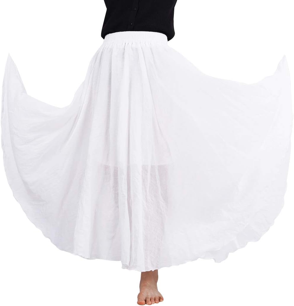 Zinnia Jupe Longue en Coton et Lin – Jupe Bohème Évasée Double Épaisseur à Taille Élastique