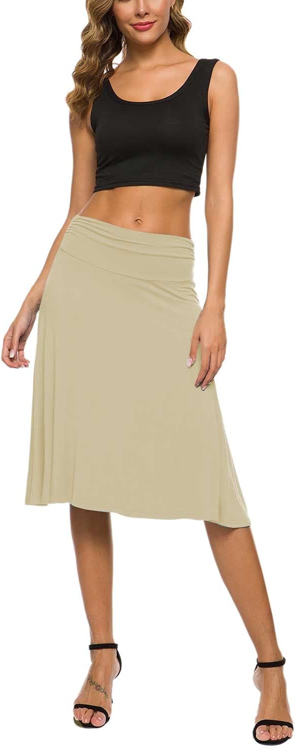 Isaline Jupe Trapèze – Jupe Midi Taille Élastique Élégante et Confortable