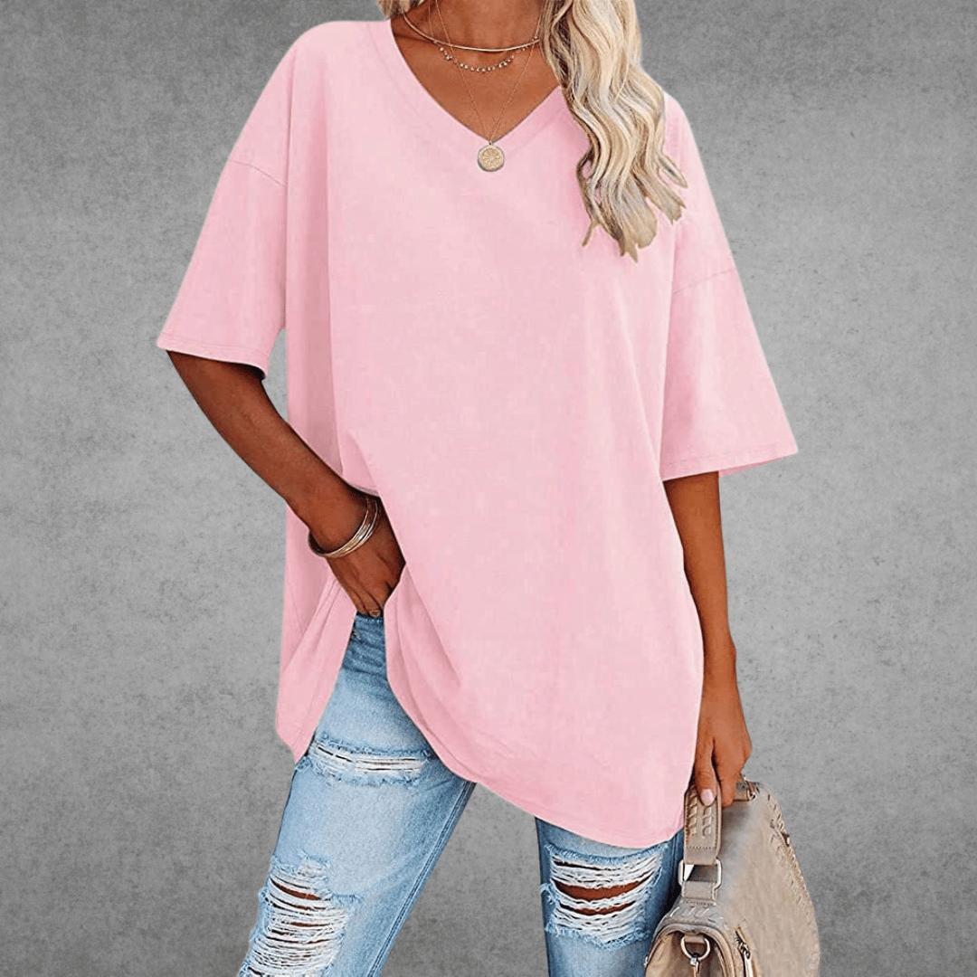 Quinn T-Shirt Oversize Femme – Haut Décontracté à Col V avec Coupe Ample Confortable