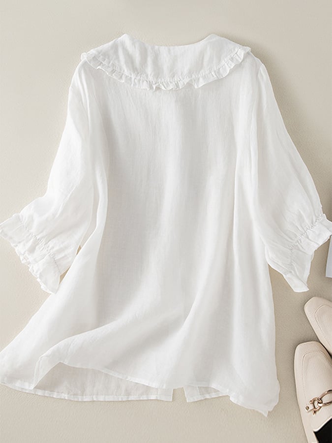 Peyton Blouse Femme – Chemise Ample en Coton-Lin avec Col à Volants Élégant
