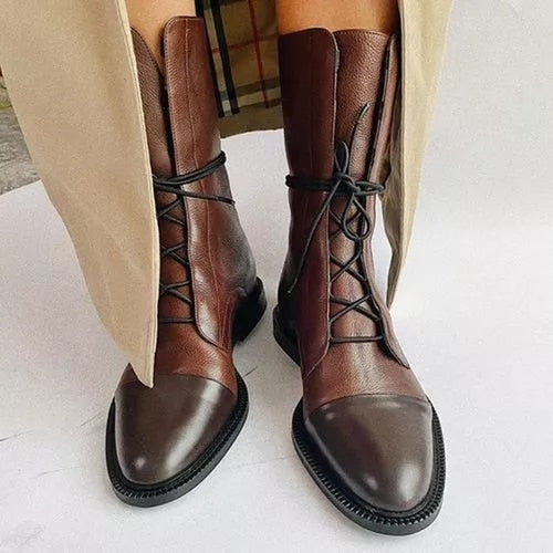 Finley Bottes Femme – Bottes Hautes en Cuir avec Lacets Élégants et Fermeture Latérale