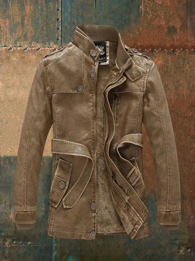 Cedric Veste Homme Vintage – Cuir Rétro avec Doublure Chaude, Zip & Boutons