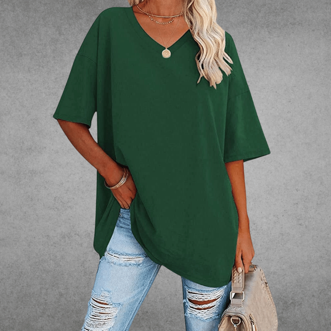 Quinn T-Shirt Oversize Femme – Haut Décontracté à Col V avec Coupe Ample Confortable