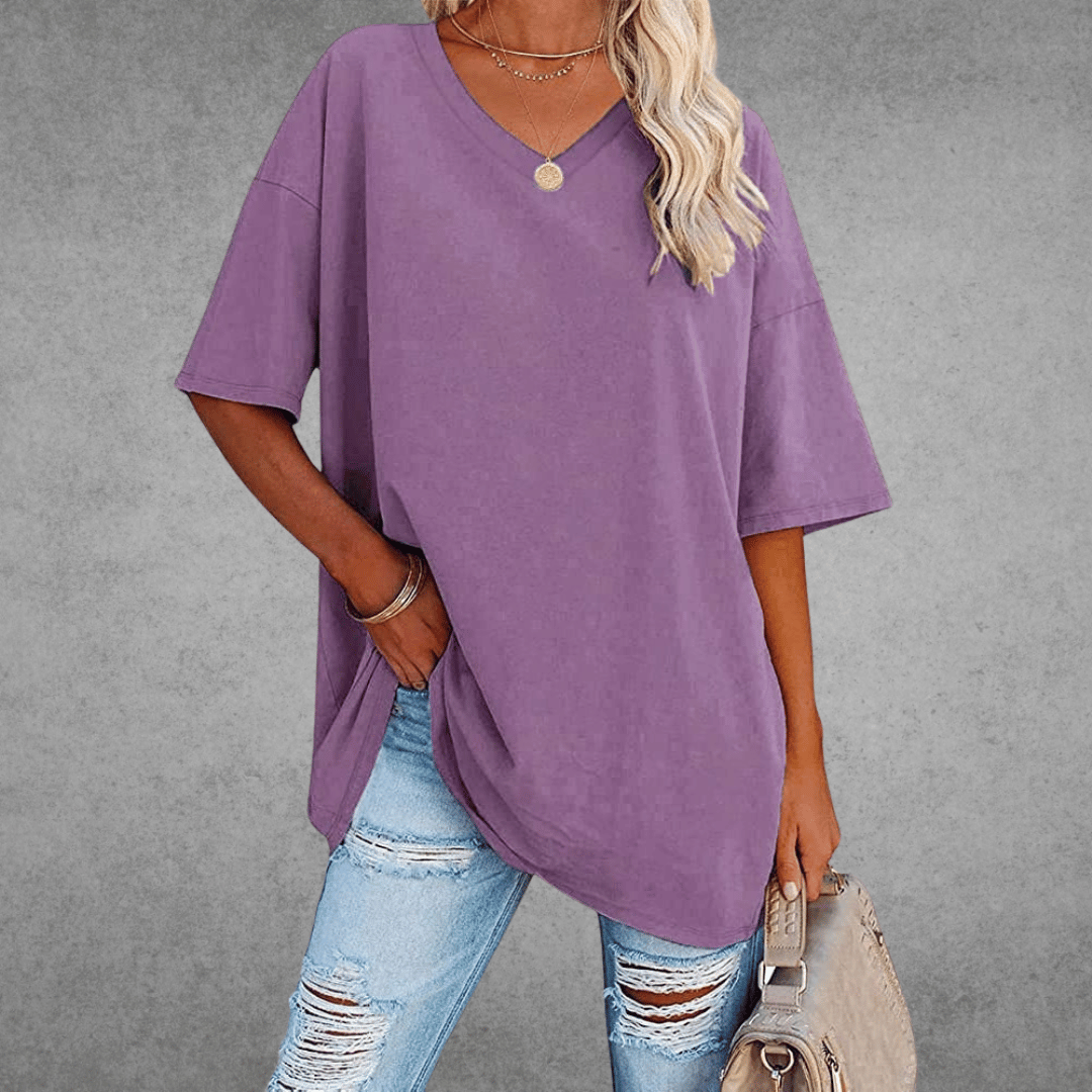 Quinn T-Shirt Oversize Femme – Haut Décontracté à Col V avec Coupe Ample Confortable