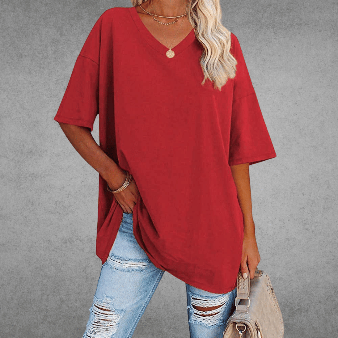 Quinn T-Shirt Oversize Femme – Haut Décontracté à Col V avec Coupe Ample Confortable