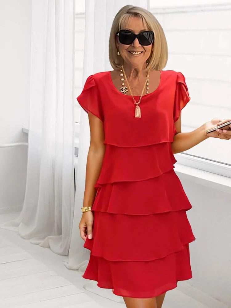 Maelys Robe Midi Femme – Robe en Chiffon Fluide à Volants Superposés & Élégance Intemporelle