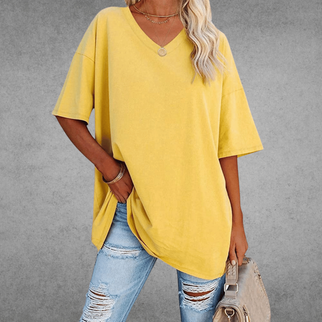Quinn T-Shirt Oversize Femme – Haut Décontracté à Col V avec Coupe Ample Confortable