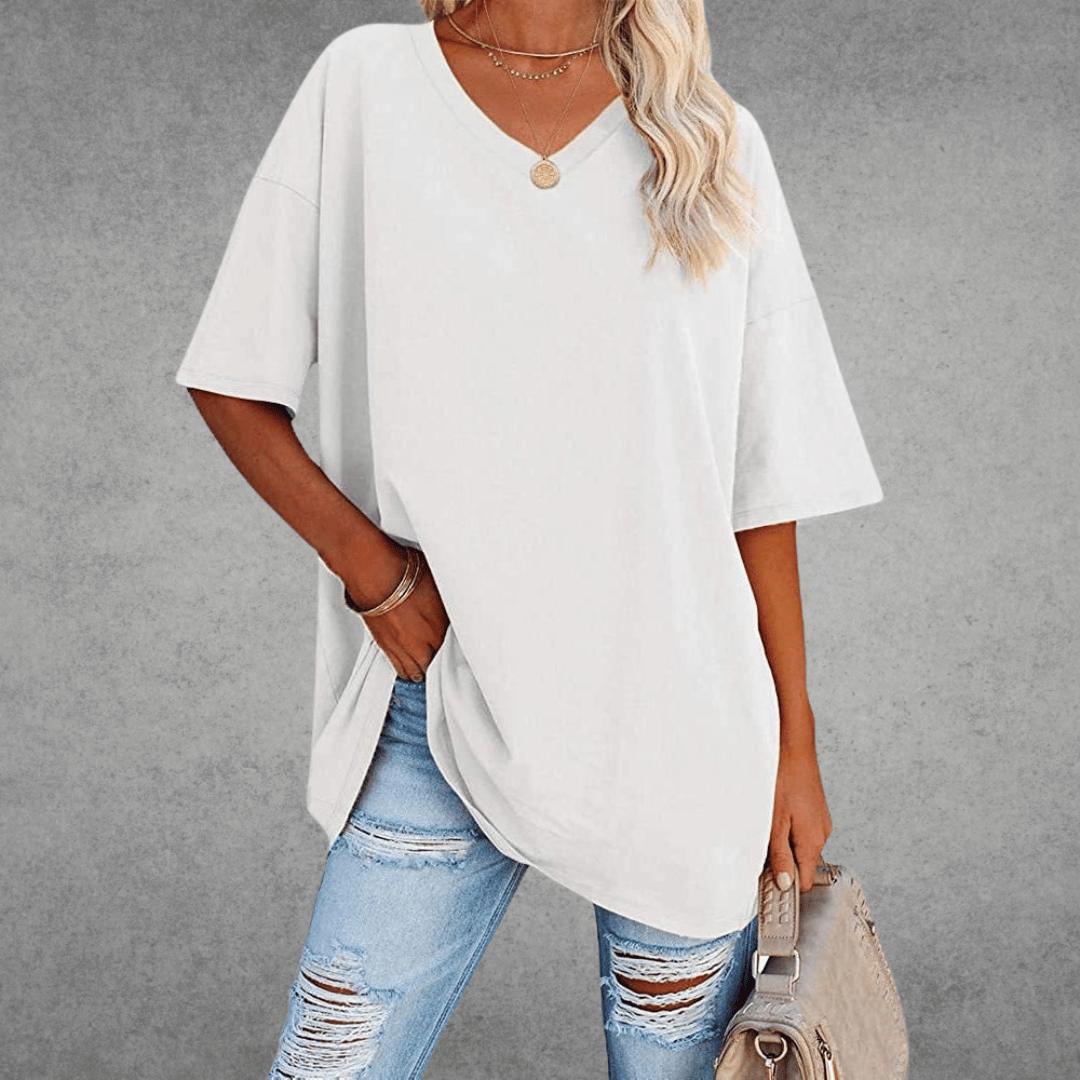 Quinn T-Shirt Oversize Femme – Haut Décontracté à Col V avec Coupe Ample Confortable