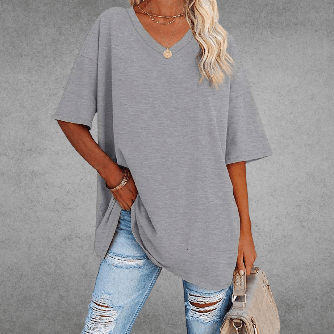 Quinn T-Shirt Oversize Femme – Haut Décontracté à Col V avec Coupe Ample Confortable