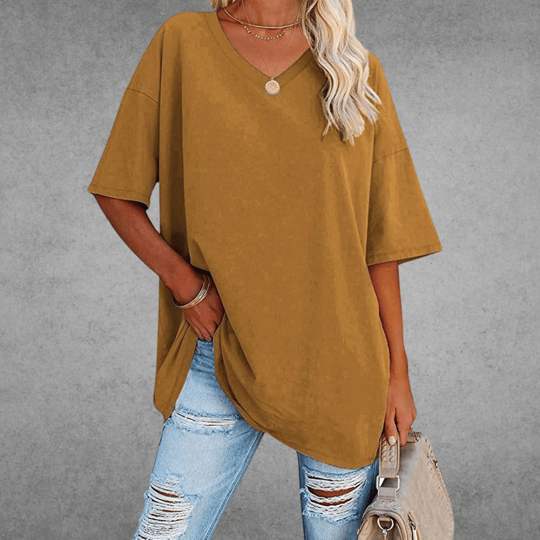 Quinn T-Shirt Oversize Femme – Haut Décontracté à Col V avec Coupe Ample Confortable