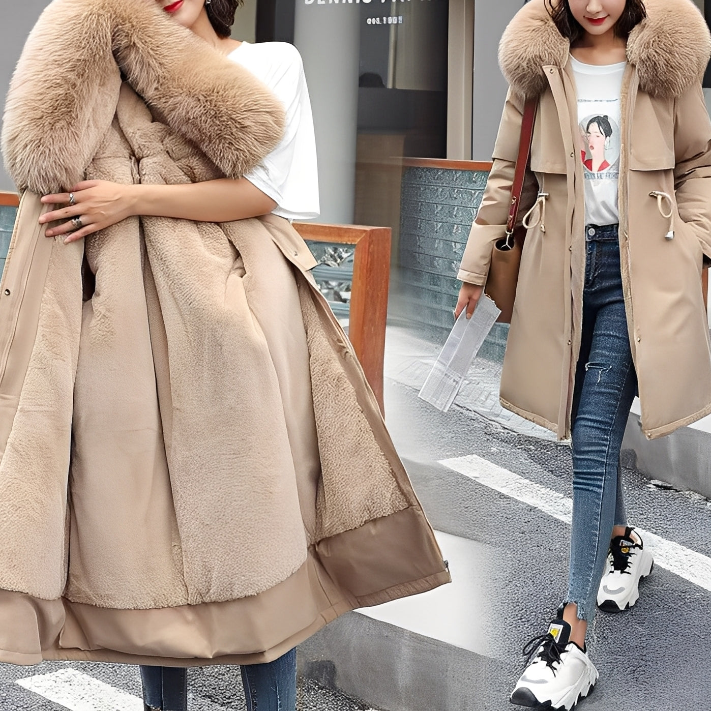 Zoé Manteau Femme Hiver – Doudoune Longue Chaude à Capuche & Taille Ajustable