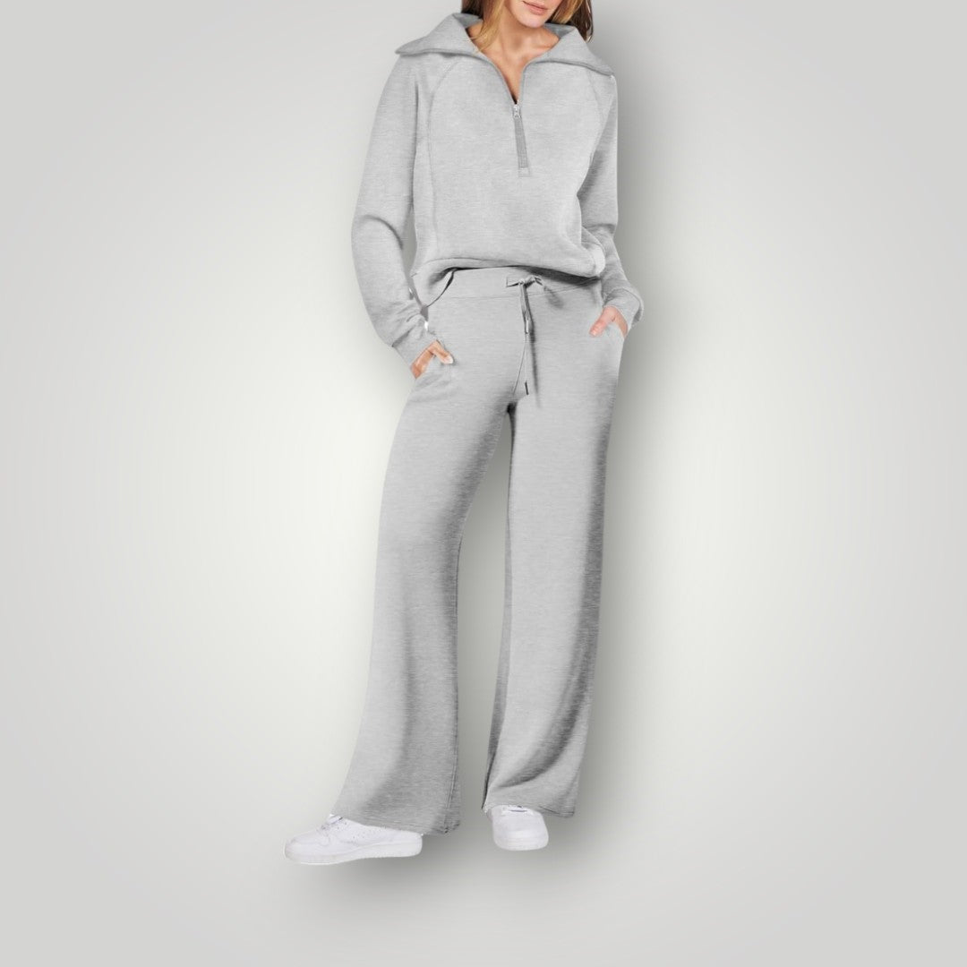 Sorelle Ensemble Lounge Femme – Set 2 Pièces Doux avec Haut Demi-Zip & Pantalon Fluide