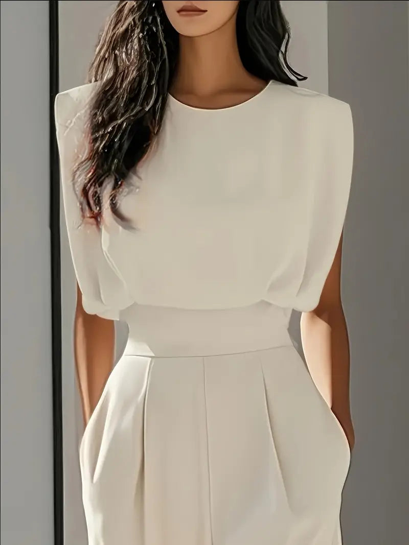 Viviane Combinaison Femme – Taille Haute, Jambes Larges & Détails Drapés Élégants