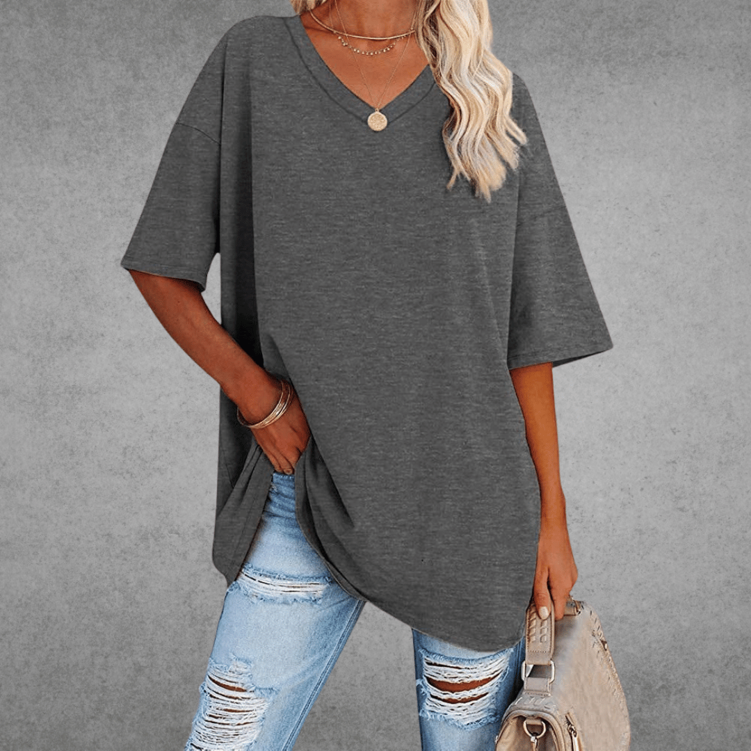 Quinn T-Shirt Oversize Femme – Haut Décontracté à Col V avec Coupe Ample Confortable