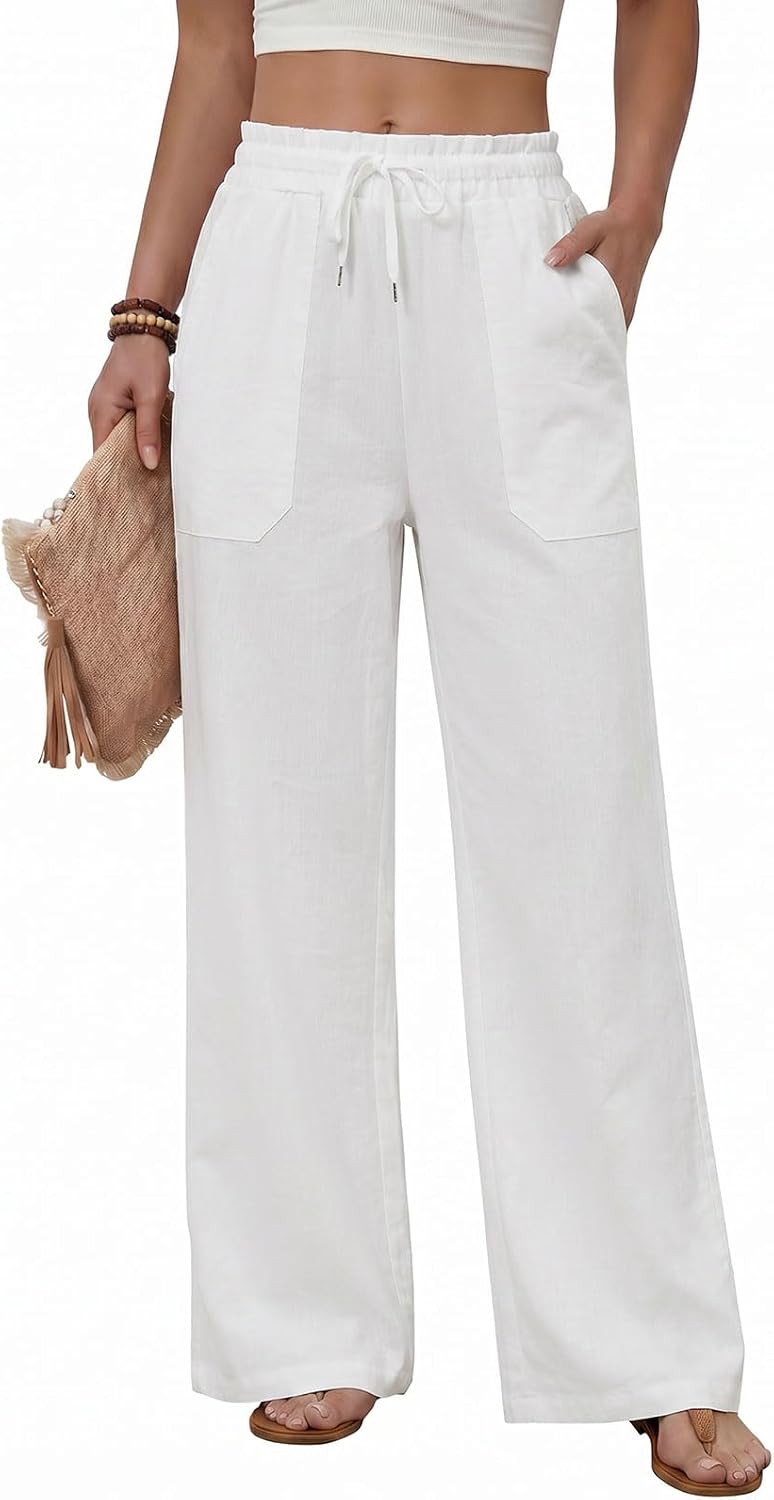 Sofia Pantalon Femme – Pantalon Droit Léger avec Taille Élastiquée, Cordon de Serrage et Poches