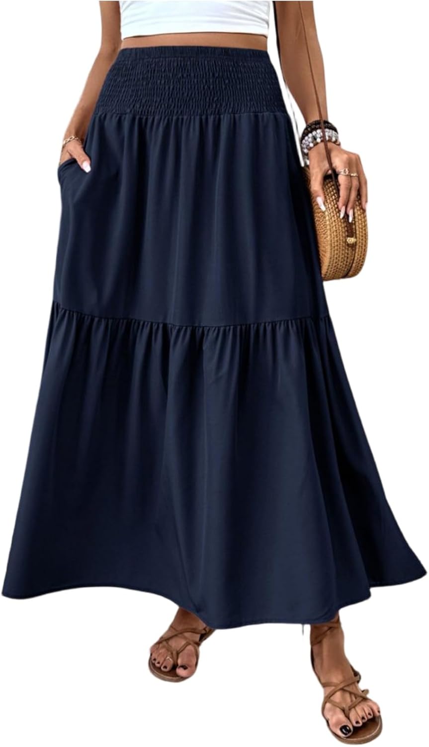 Eulalie Jupe Maxi – Jupe Longue Bohème Taille Haute avec Poches et Imprimé Floral