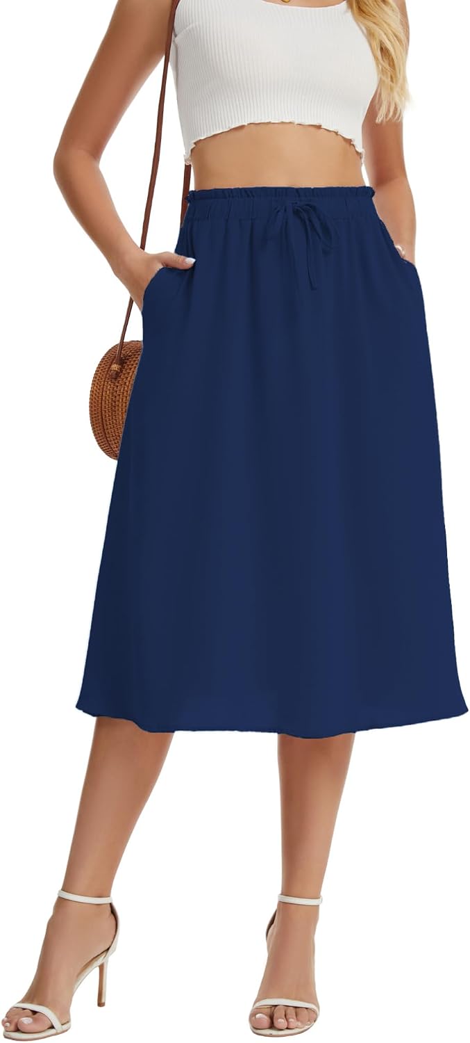 Amandine Jupe Midi – Jupe Trapèze Taille Haute avec Poches Style Élégant d'Été