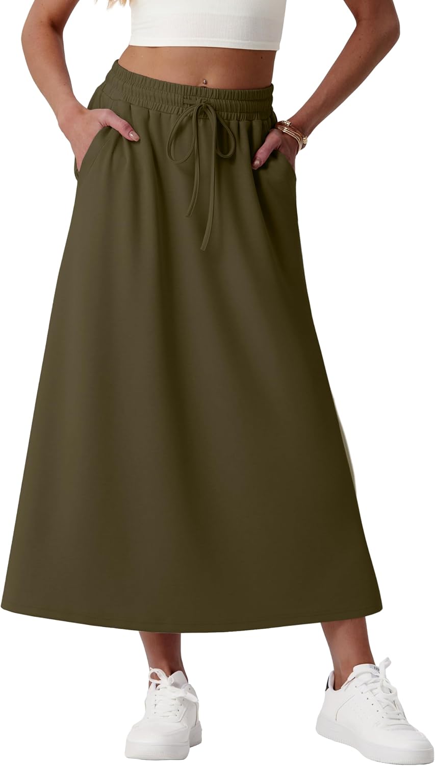 Faustine Jupe Maxi – Jupe Longue Taille Haute avec Poches en Mélange de Modal