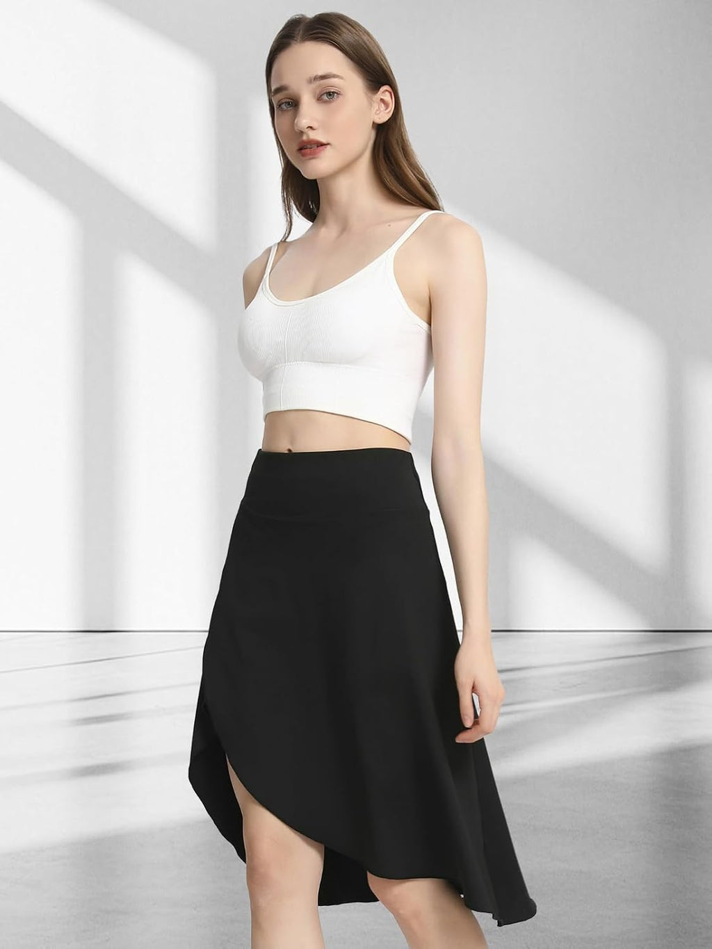 Gwenaëlle Jupe-Short Midi – Jupe Sport Taille Haute avec Short Intégré et Poches