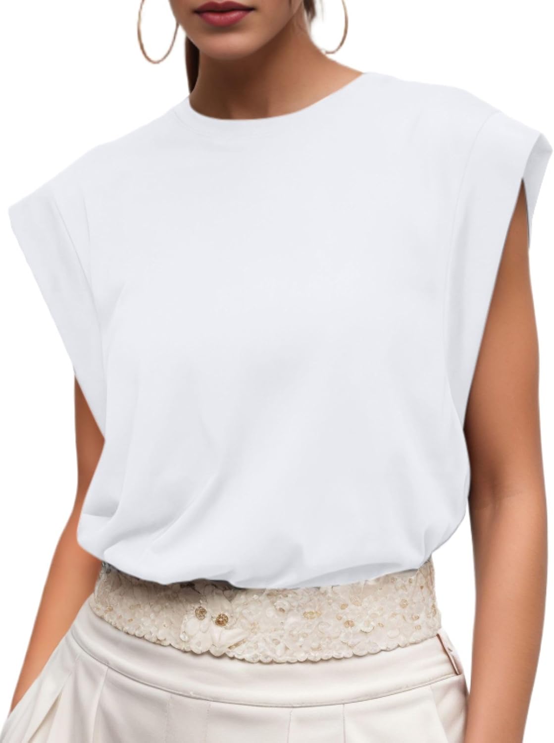 Denise T-Shirt Femme en Coton – Haut Décontracté à Manches Capes pour l'Été