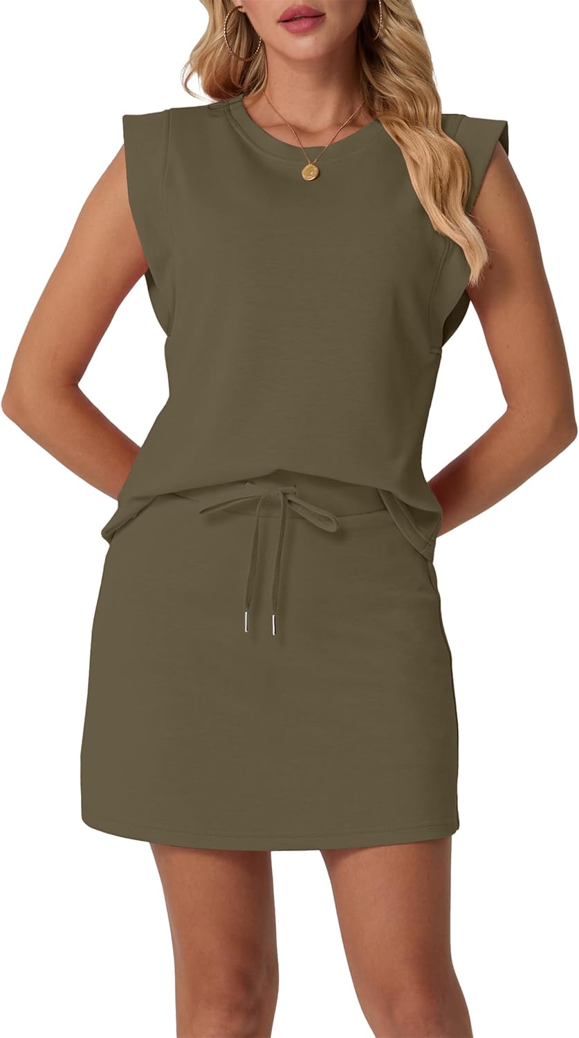 Clémence Ensemble Femme 2 Pièces – Haut à Manches Courtes et Jupe-Short avec Poches