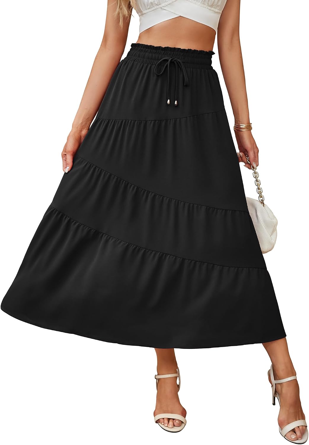 Floriane Jupe Maxi – Jupe Longue à Volants Taille Haute avec Poches Style Bohème