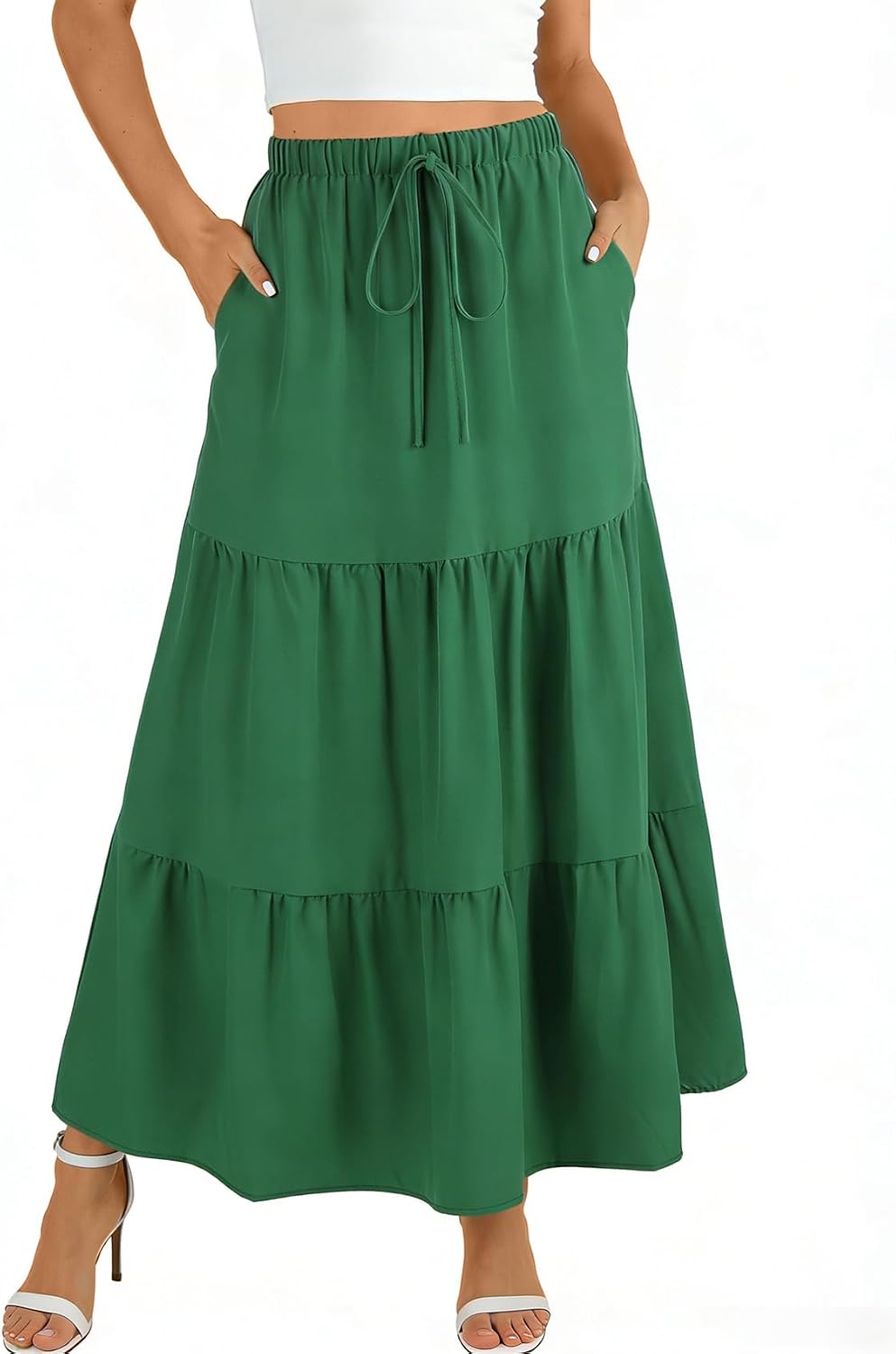 Léocadie Jupe Maxi – Jupe Longue Taille Haute avec Poches et Doublure Intégrée