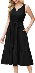 Vestido Camille para Mujer – Vestido Midi sin Mangas con Cuello en V, Cinturón Removible y Bolsillos