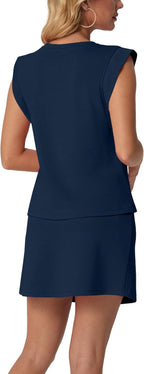 Clémence Ensemble Femme 2 Pièces – Haut à Manches Courtes et Jupe-Short avec Poches