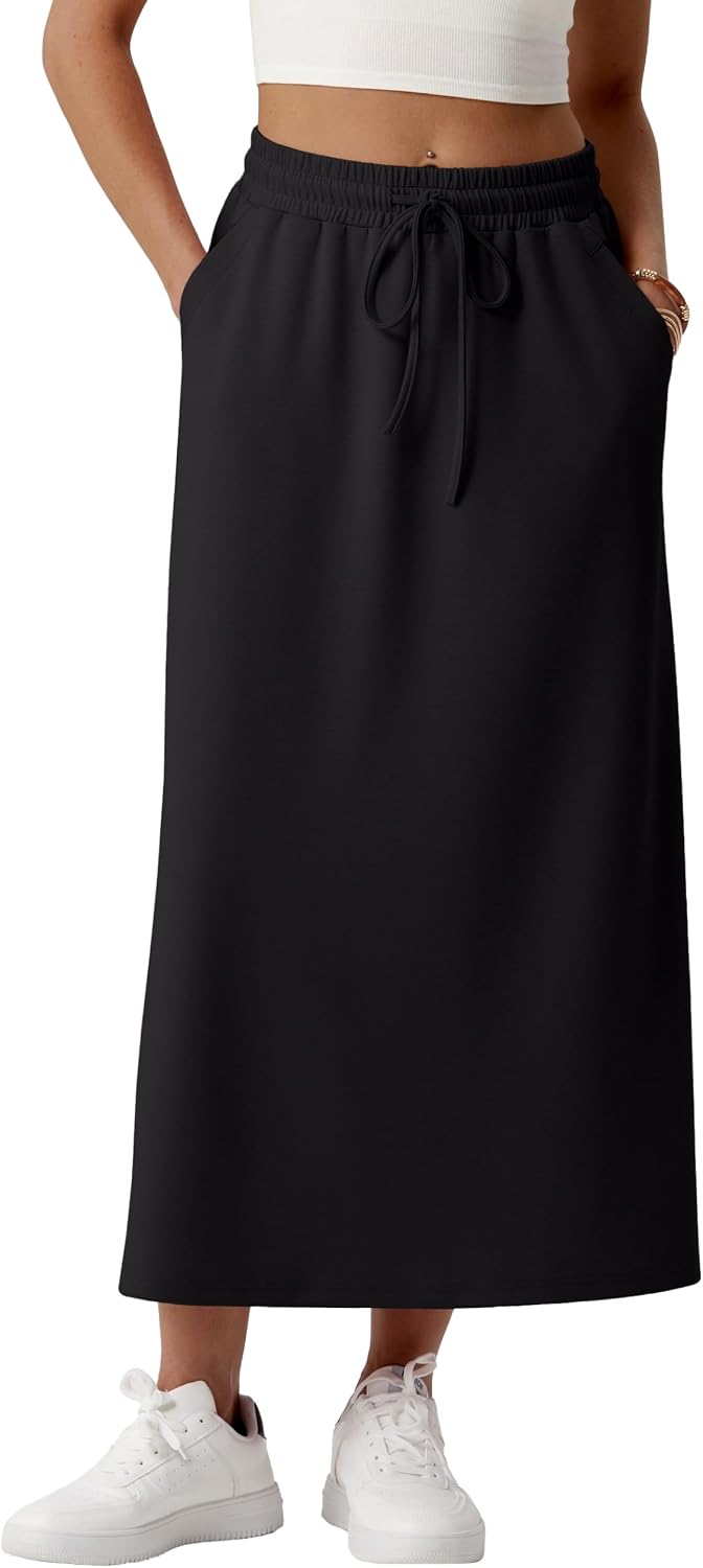 Faustine Jupe Maxi – Jupe Longue Taille Haute avec Poches en Mélange de Modal