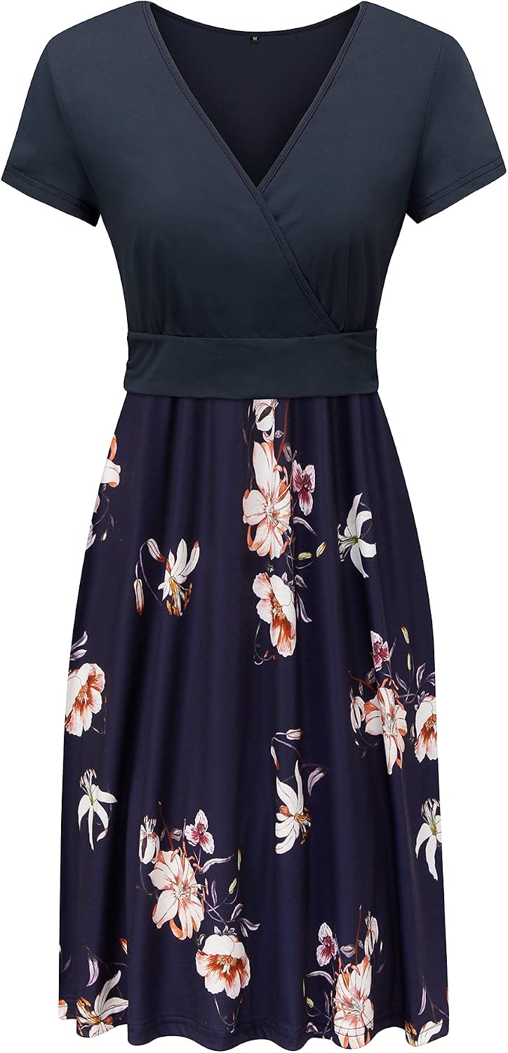 Apolline Robe Femme – Robe Cache-Cœur Fleurie à Col V avec Poches